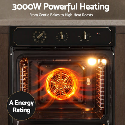 Devanti 60cm Built-In Electric Oven 80L Gross 9 Functions Black-Appliances > Kitchen Appliances > Ovens-PEROZ Accessories