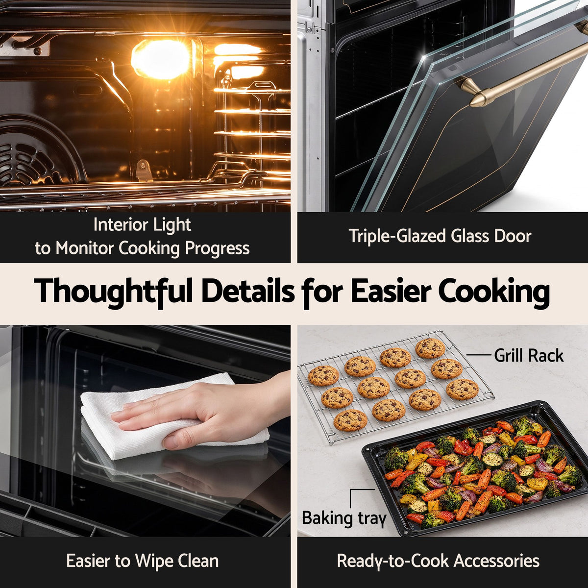 Devanti 60cm Built-In Electric Oven 80L Gross 9 Functions Black-Appliances > Kitchen Appliances > Ovens-PEROZ Accessories