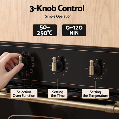 Devanti 60cm Built-In Electric Oven 80L Gross 9 Functions Black-Appliances > Kitchen Appliances > Ovens-PEROZ Accessories