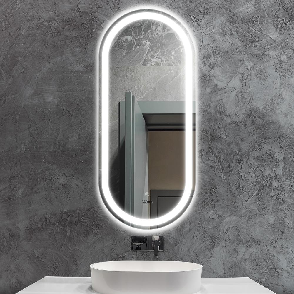 Oikiture Oval Bathroom LED Mirror 45 x 100cm Wall Mirror Makeup Vanity Mirror-Bathroom Mirrors-PEROZ Accessories