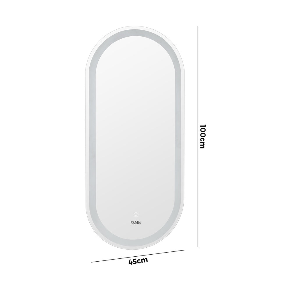 Oikiture Oval Bathroom LED Mirror 45 x 100cm Wall Mirror Makeup Vanity Mirror-Bathroom Mirrors-PEROZ Accessories