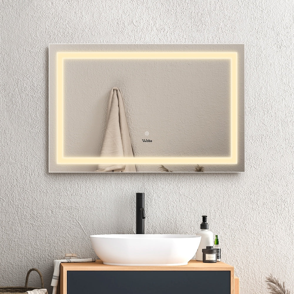 Oikiture 80 x 60cm Bathroom LED Mirror Vanity Mirror Wall Mounted Makeup Mirror-Bathroom Mirrors-PEROZ Accessories