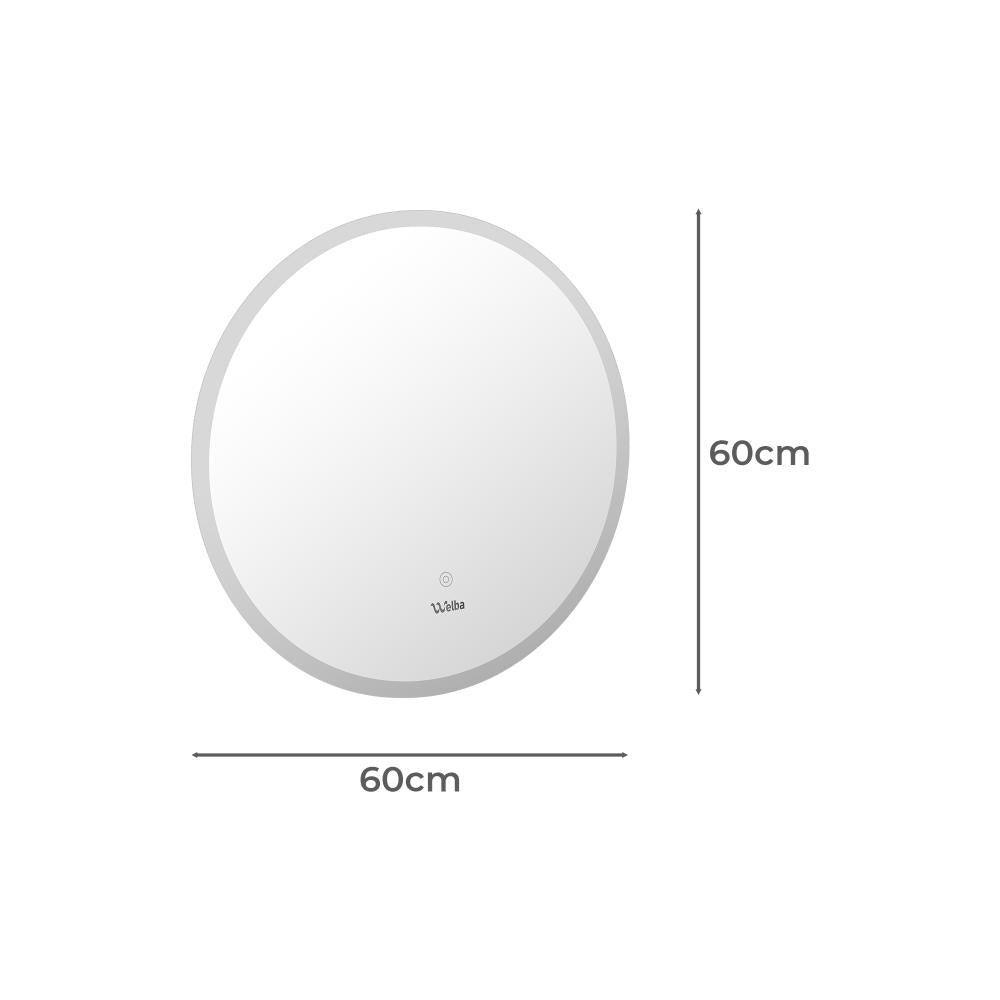 Oikiture Bathroom LED Mirror 60cm Round Mirror Wall Mounted Vanity Mirror-Bathroom Mirrors-PEROZ Accessories