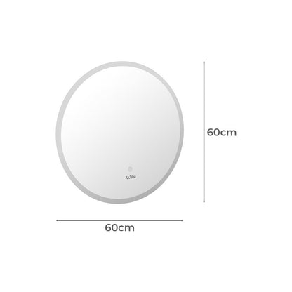 Oikiture Bathroom LED Mirror 60cm Round Mirror Wall Mounted Vanity Mirror-Bathroom Mirrors-PEROZ Accessories