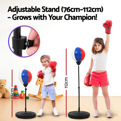 Everfit Kids Punching Bag Stand Set Adjustable 76-112cm with Gloves &amp; Pump-Sports &amp; Fitness &gt; Exercise, Gym &amp; Fitness &gt; Boxing &amp; Martial Arts-PEROZ Accessories