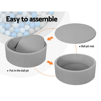 Keezi Kids Ball Pit 90x30cm Ocean Foam Play Pool Barrier Toys Children Grey-Baby &amp; Kids &gt; Gates &amp; Playpens &gt; Ball Pits &amp; Play Pens-PEROZ Accessories