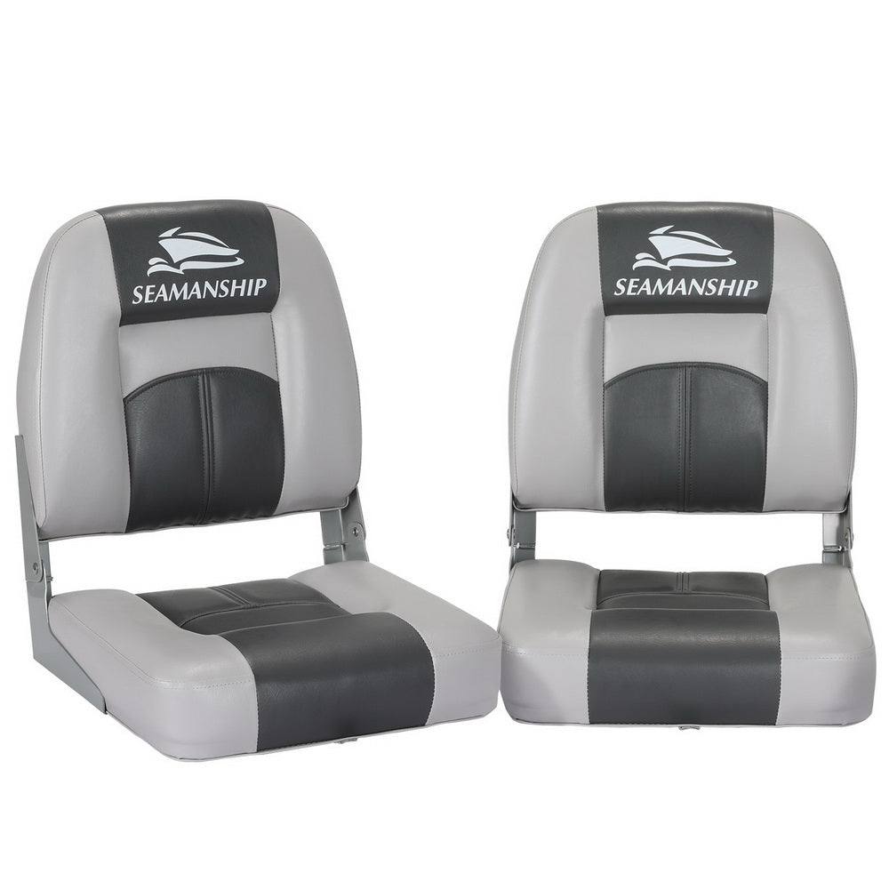 Seamanship 2X Folding Boat Seats Marine Swivel Low Back 10cm Padding Charcoal-Outdoor &gt; Boating-PEROZ Accessories