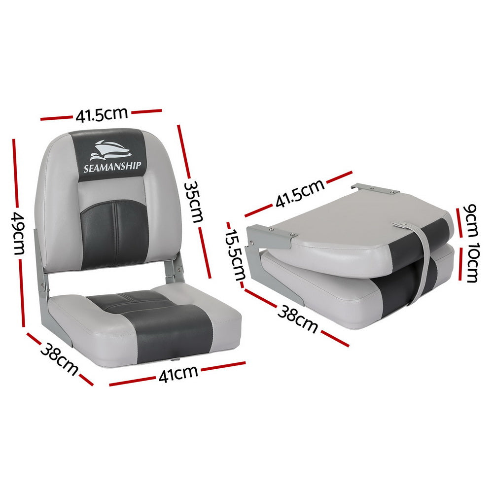 Seamanship 2X Folding Boat Seats Marine Swivel Low Back 10cm Padding Charcoal-Outdoor &gt; Boating-PEROZ Accessories