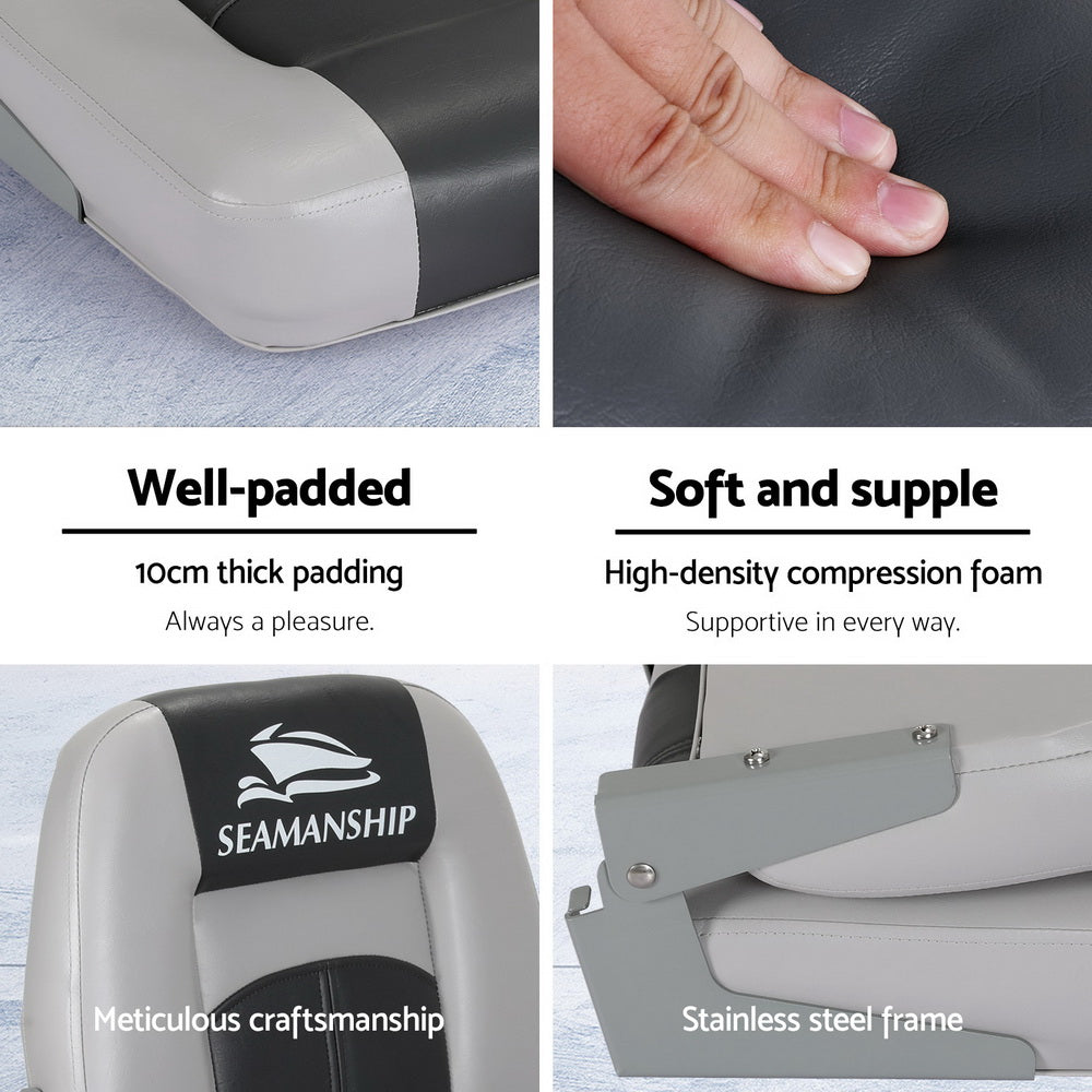 Seamanship 2X Folding Boat Seats Marine Swivel Low Back 10cm Padding Charcoal-Outdoor &gt; Boating-PEROZ Accessories