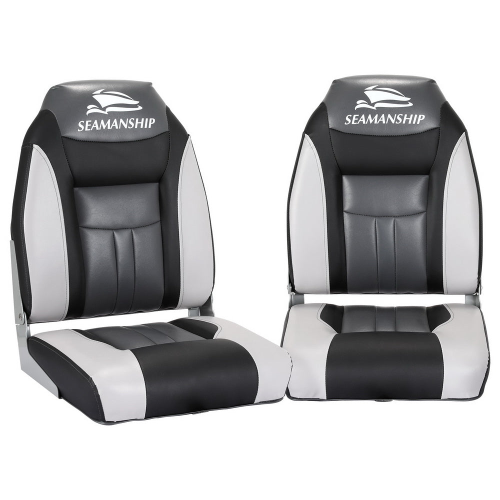 Seamanship 2X Folding Boat Seats Marine Seat Swivel High Back 12cm Padding Black-Outdoor &gt; Boating-PEROZ Accessories