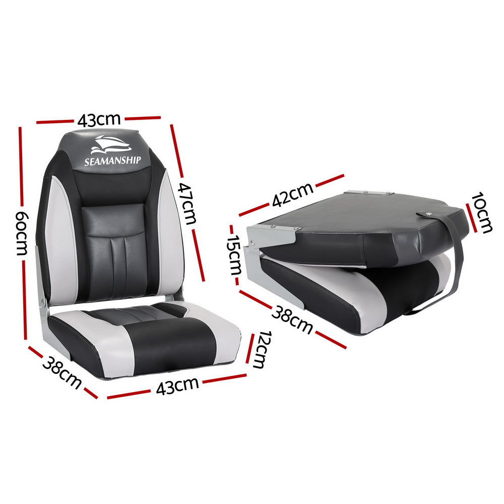 Seamanship 2X Folding Boat Seats Marine Seat Swivel High Back 12cm Padding Black-Outdoor &gt; Boating-PEROZ Accessories