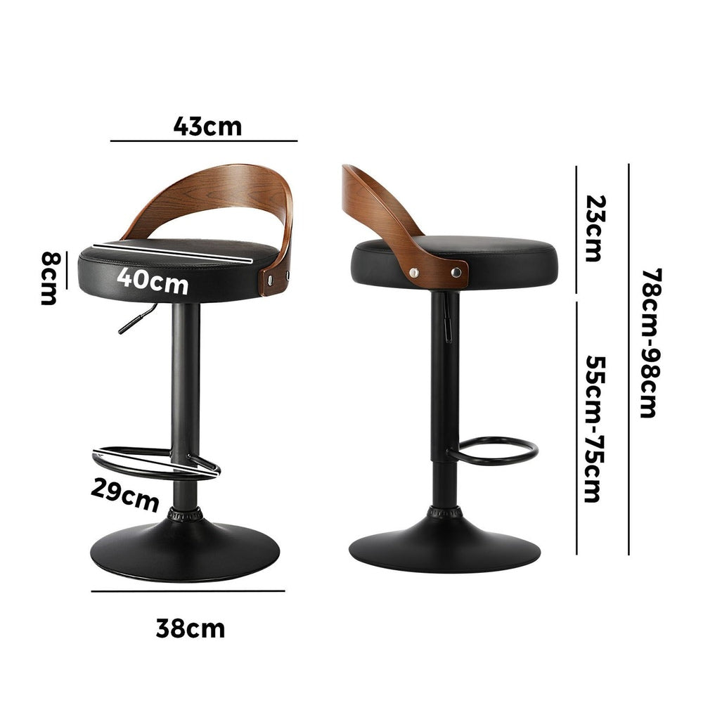 Oikiture Kitchen Bar Stools Gas Lift Swivel Chairs Stool Wooden PU Leather x2-Bar Stool-PEROZ Accessories