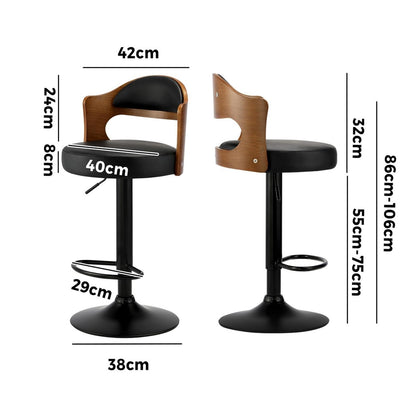 Oikiture Bar Stools Kitchen Swivel Barstool Chair Gas Lift Metal Leather x2-Bar Stools-PEROZ Accessories