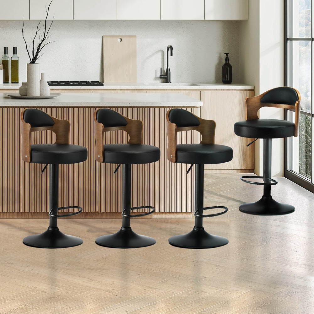 Oikiture 4x Bar Stools Swivel Gas Lift Metal Leather-Bar Stools-PEROZ Accessories
