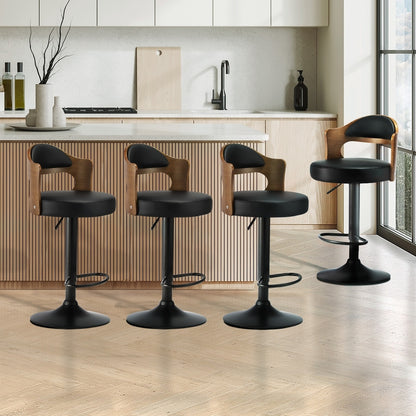 Oikiture 4x Bar Stools Swivel Gas Lift Metal Leather-Bar Stools-PEROZ Accessories