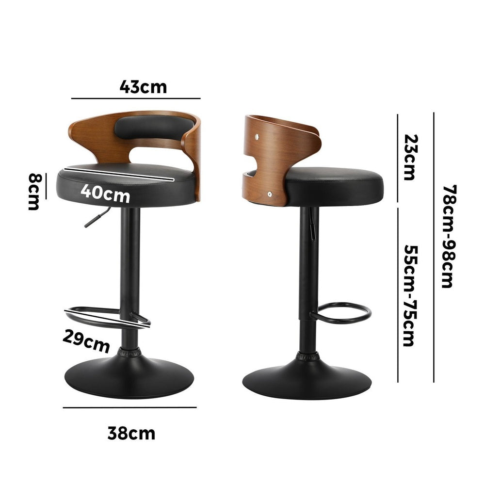 Oikiture 2x Bar Stools Kitchen Gas Lift Swivel Chairs Stool Wooden Barstool Black-Bar Stools-PEROZ Accessories