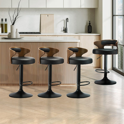 Oikiture 4x Bar Stools with Gas Lift Swivel Black-Bar Stools-PEROZ Accessories