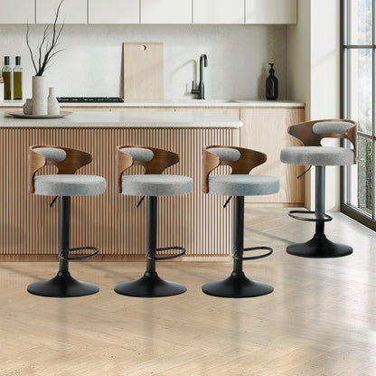 Oikiture 4x Bar Stools with Gas Lift Swivel Grey-Bar Stools-PEROZ Accessories