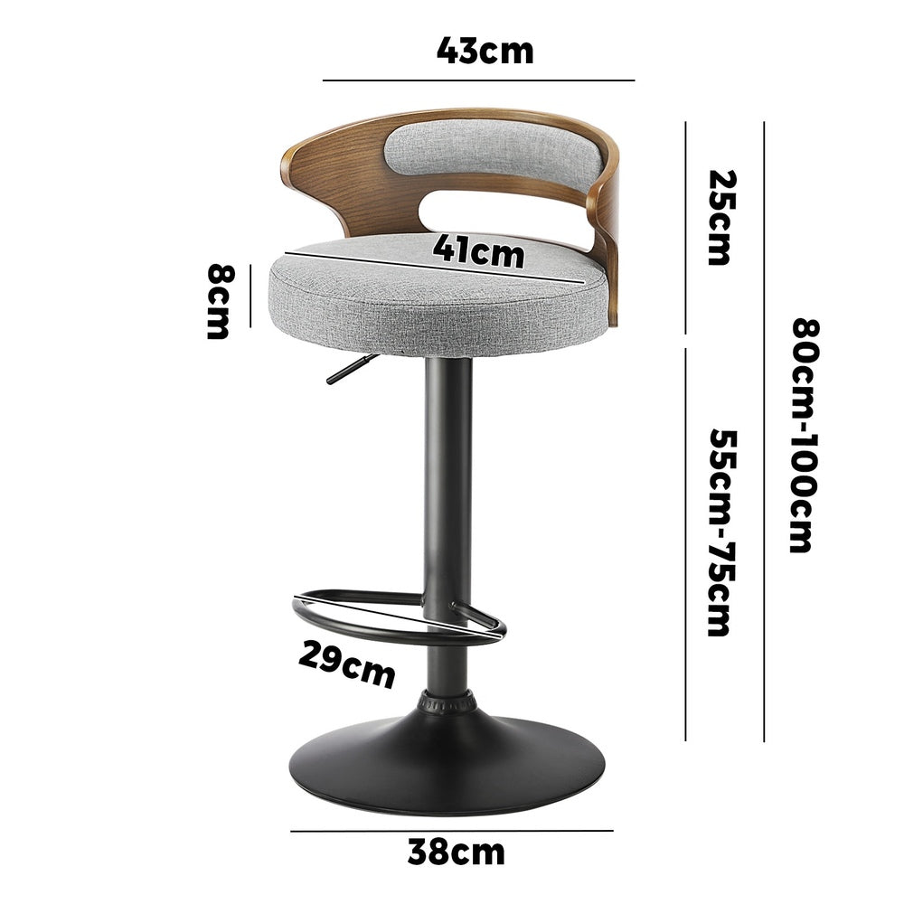 Oikiture 4x Bar Stools with Gas Lift Swivel Grey-Bar Stools-PEROZ Accessories