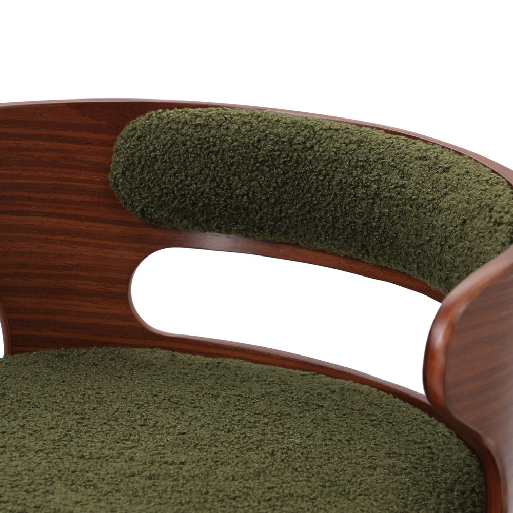 Oikiture 2x Bar Stools Gas Lift Swivel Chairs Wooden Boucle Green-Bar Stool-PEROZ Accessories