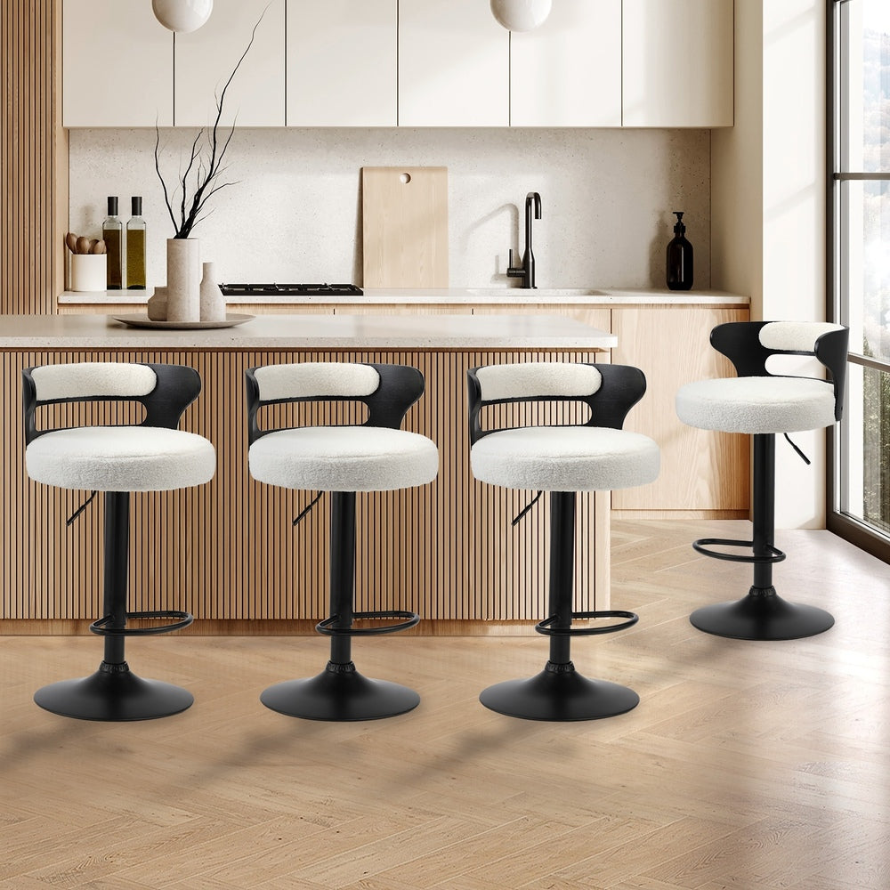 Oikiture 4x Bar Stools Gas Lift Swivel Chairs Wooden Boucle White-Bar Stool-PEROZ Accessories
