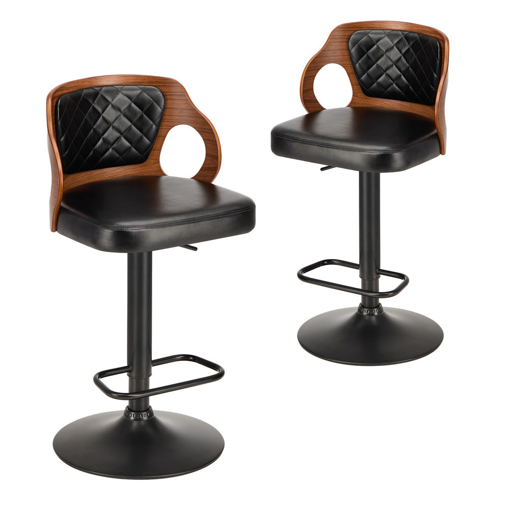 Oikiture 4x Bar Stools Swivel Bar Chairs Gas Lift Leather Black-Bar Stool-PEROZ Accessories