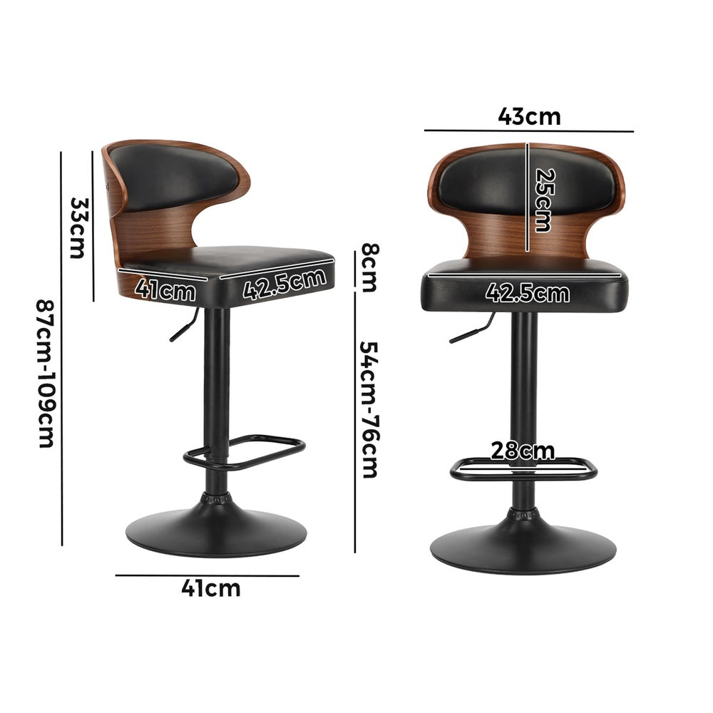 Oikiture 2x Bar Stools Adjustable Counter Height Stool Leather Black-Bar Stool-PEROZ Accessories