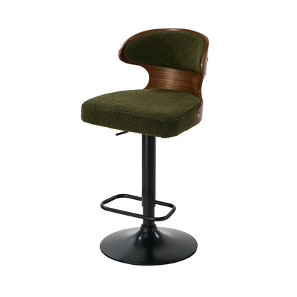 Oikiture 2x Bar Stools Swivel Kitchen Bar Chairs Gas Lift Boucle Green-Bar Stool-PEROZ Accessories