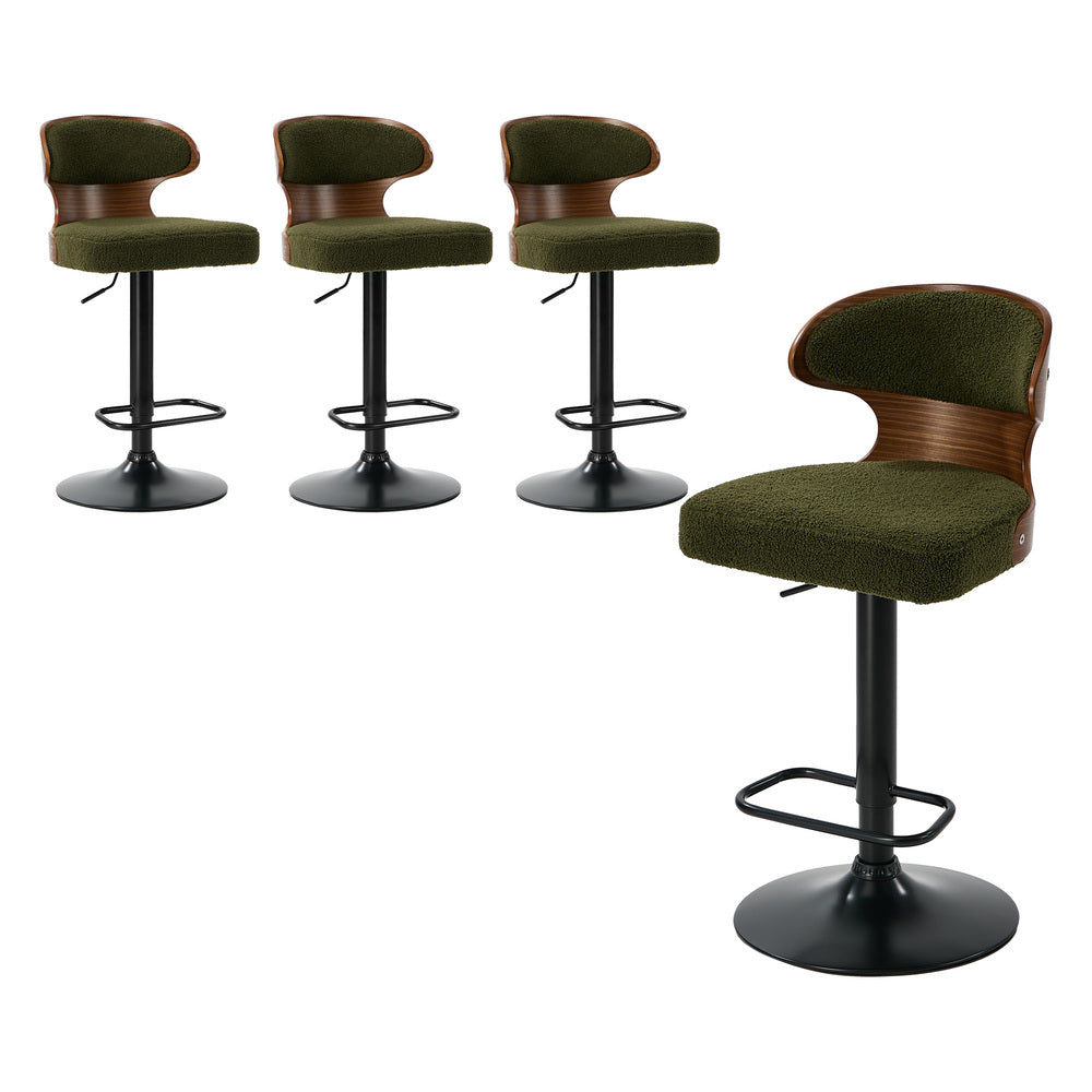 Oikiture 4x Bar Stools Swivel Kitchen Bar Chairs Gas Lift Boucle Green-Bar Stool-PEROZ Accessories