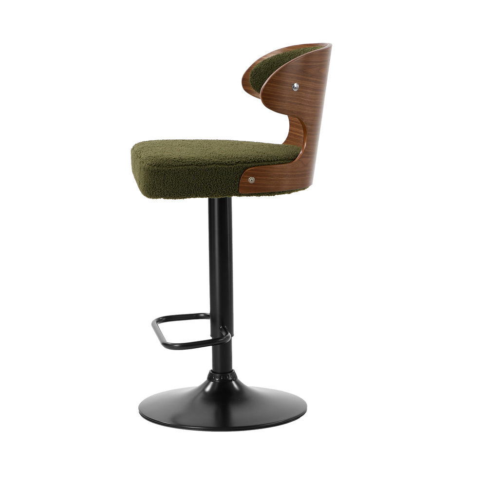 Oikiture 4x Bar Stools Swivel Kitchen Bar Chairs Gas Lift Boucle Green-Bar Stool-PEROZ Accessories