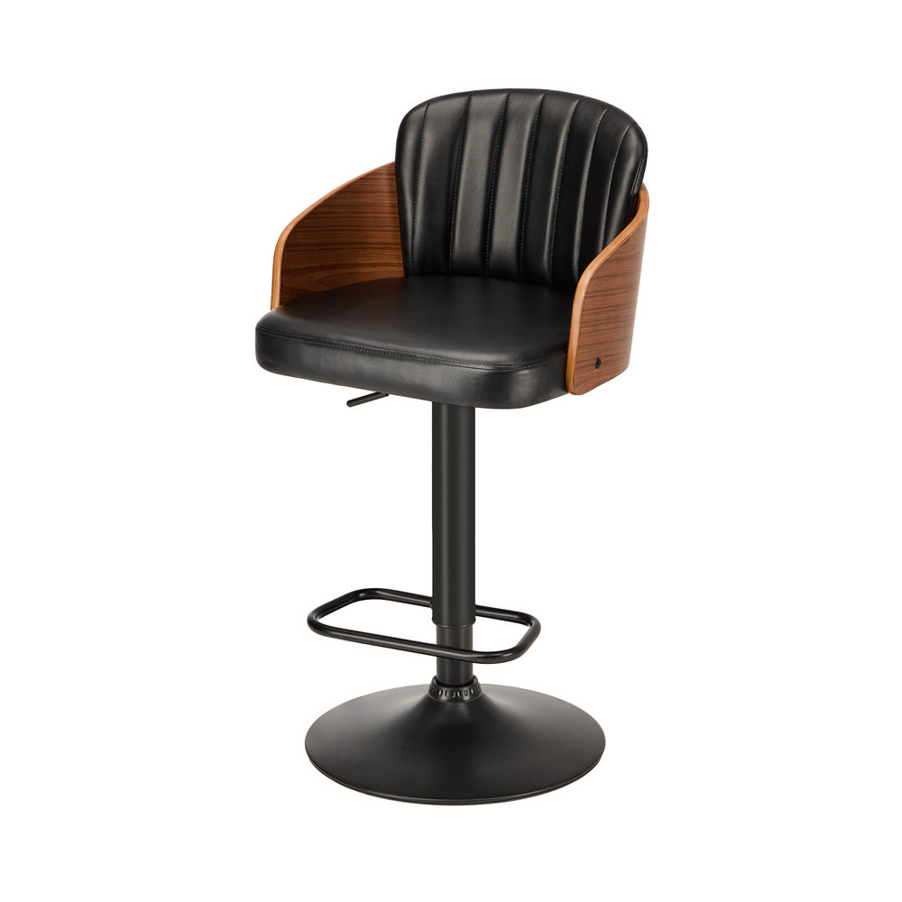 Oikiture 2x Bar Stools Swivel Counter Gas Lift Chair Leather Black-Bar Stool-PEROZ Accessories