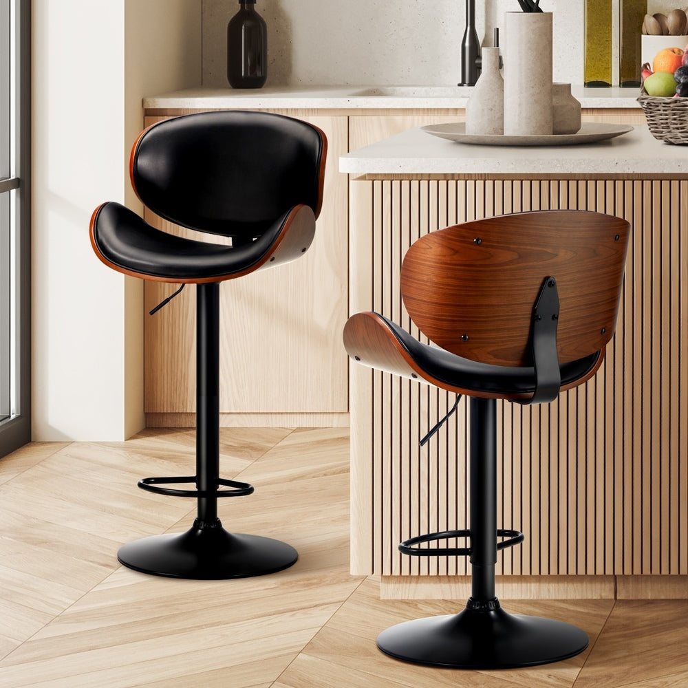 Oikiture 2x Bar Stools Swivel Leather Seat Black-Bar Stools-PEROZ Accessories