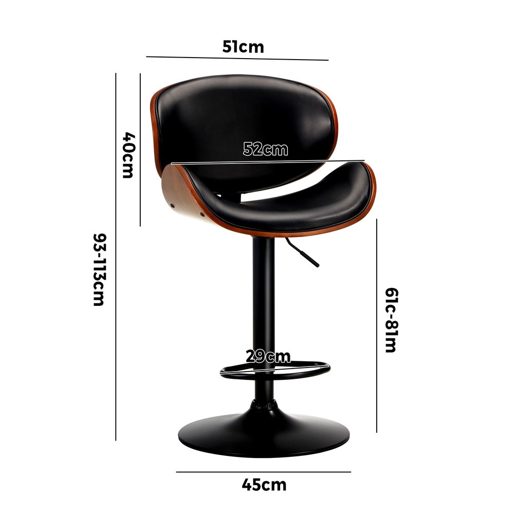 Oikiture 2x Bar Stools Swivel Leather Seat Black-Bar Stools-PEROZ Accessories
