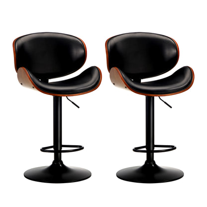 Oikiture Set of 4 Bar Stools Swivel Wooden Leather Gas Lift-Bar Stools-PEROZ Accessories