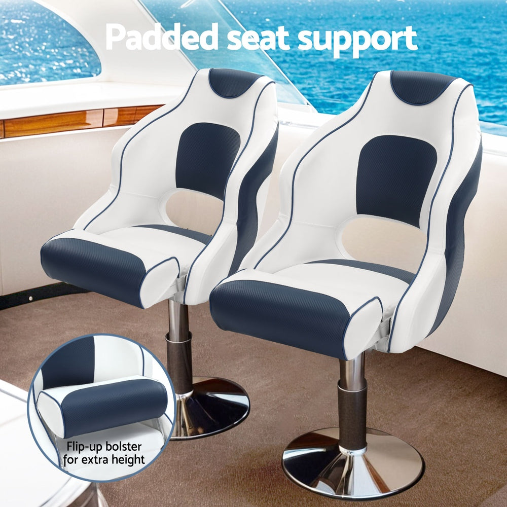 Seamanship Captain Bucket Boat Seats Flip Up Bolster Swivel 15cm Padding Blue-Outdoor &gt; Boating-PEROZ Accessories