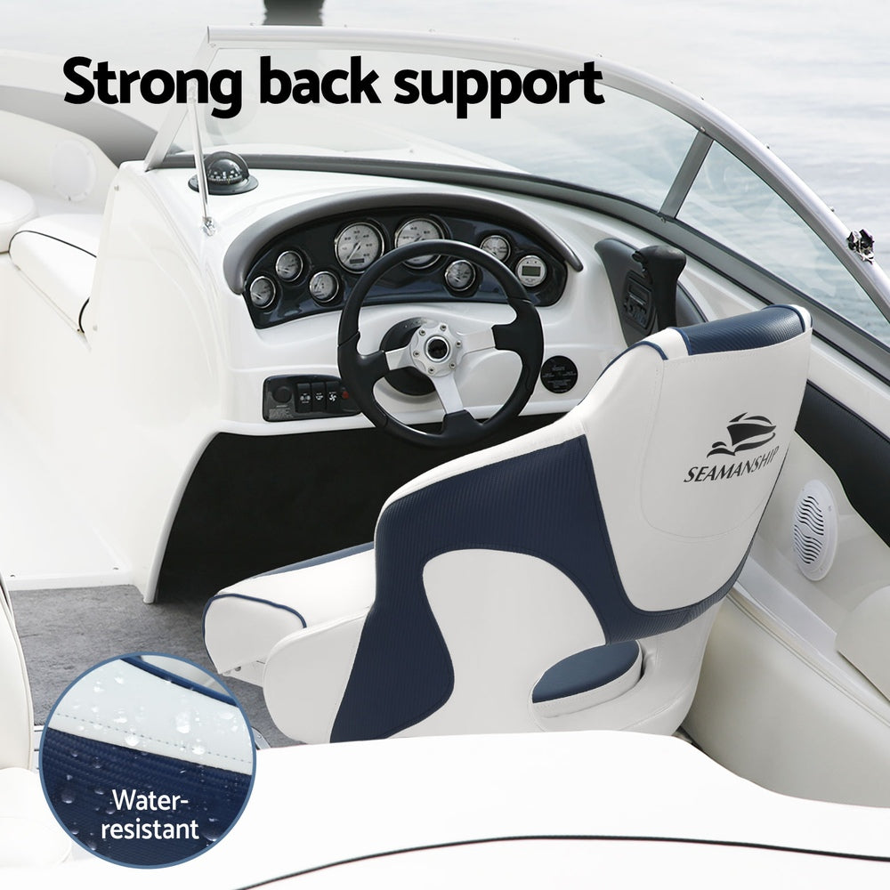 Seamanship Captain Bucket Boat Seats Flip Up Bolster Swivel 15cm Padding Blue-Outdoor &gt; Boating-PEROZ Accessories