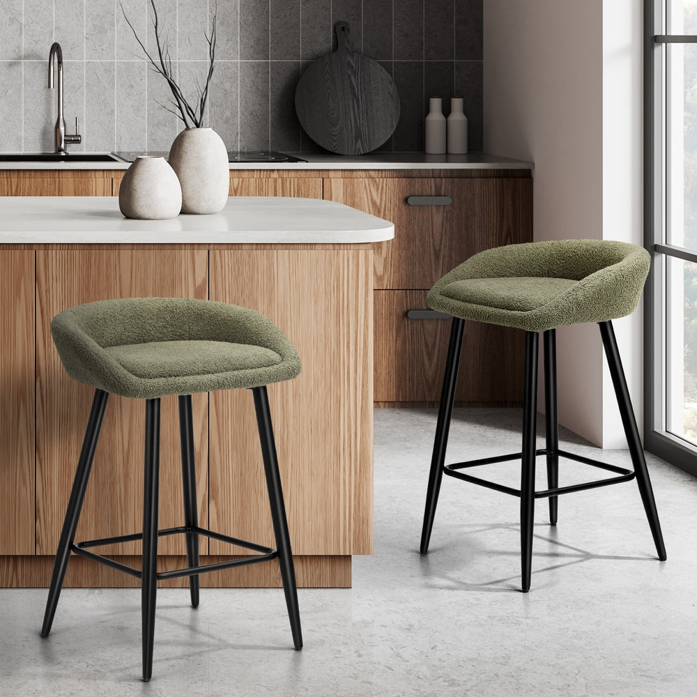 Oikiture 2PCS Bar Stools Boucle Fabric Green and Black-Bar Stool-PEROZ Accessories