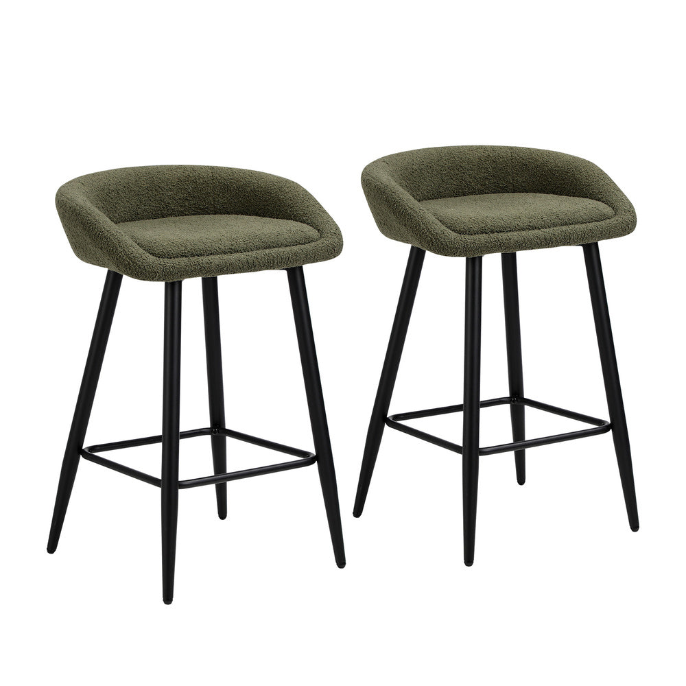 Oikiture 2PCS Bar Stools Boucle Fabric Green and Black-Bar Stool-PEROZ Accessories