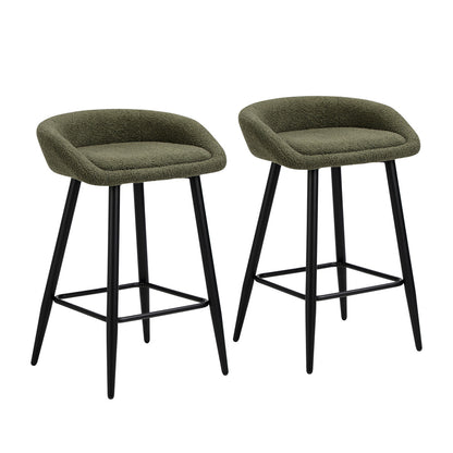 Oikiture 2PCS Bar Stools Boucle Fabric Green and Black-Bar Stool-PEROZ Accessories