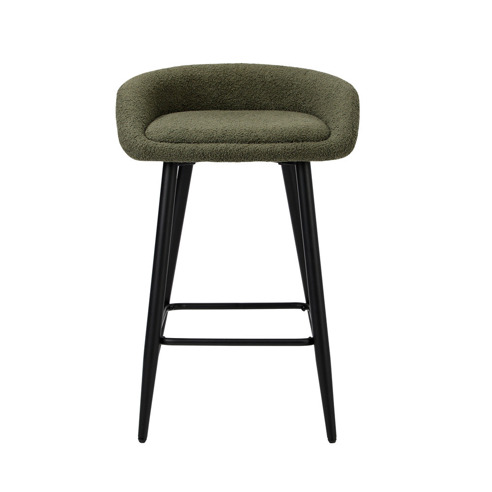 Oikiture 2PCS Bar Stools Boucle Fabric Green and Black-Bar Stool-PEROZ Accessories