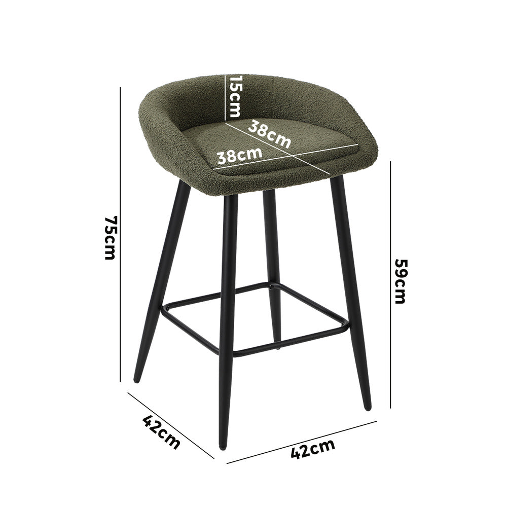 Oikiture 2PCS Bar Stools Boucle Fabric Green and Black-Bar Stool-PEROZ Accessories