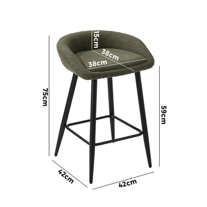 Oikiture 2PCS Bar Stools Boucle Fabric Green and Black-Bar Stool-PEROZ Accessories