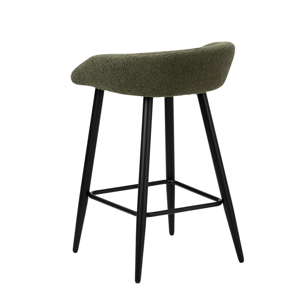 Oikiture 2PCS Bar Stools Boucle Fabric Green and Black-Bar Stool-PEROZ Accessories