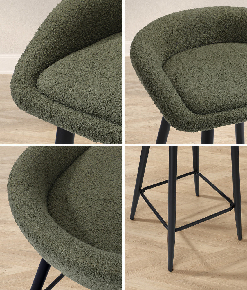 Oikiture 2PCS Bar Stools Boucle Fabric Green and Black-Bar Stool-PEROZ Accessories