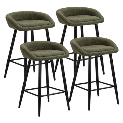 Oikiture 4PCS Bar Stools Boucle Fabric Green and Black-Bar Stool-PEROZ Accessories