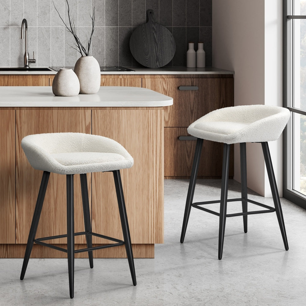 Oikiture 2PCS Bar Stools Boucle Fabric White and Black-Bar Stool-PEROZ Accessories