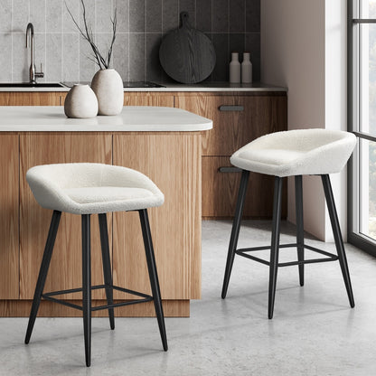 Oikiture 2PCS Bar Stools Boucle Fabric White and Black-Bar Stool-PEROZ Accessories