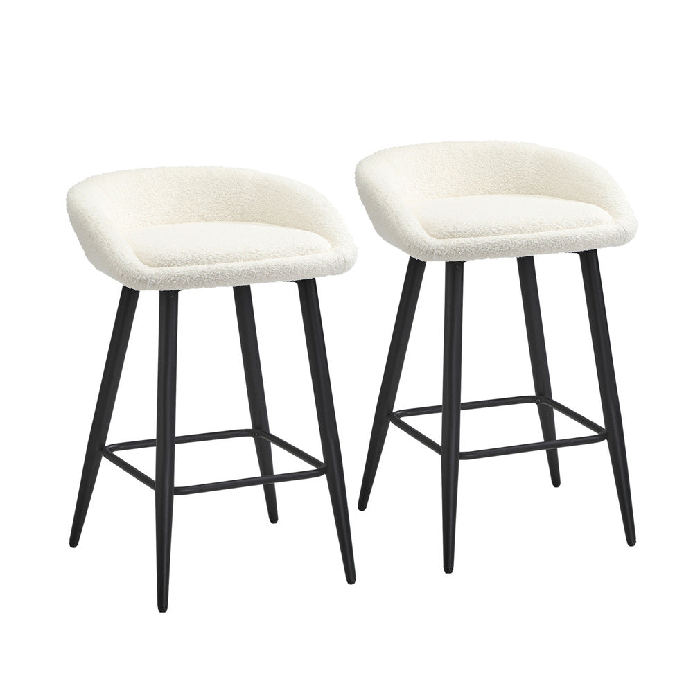 Oikiture 2PCS Bar Stools Boucle Fabric White and Black-Bar Stool-PEROZ Accessories