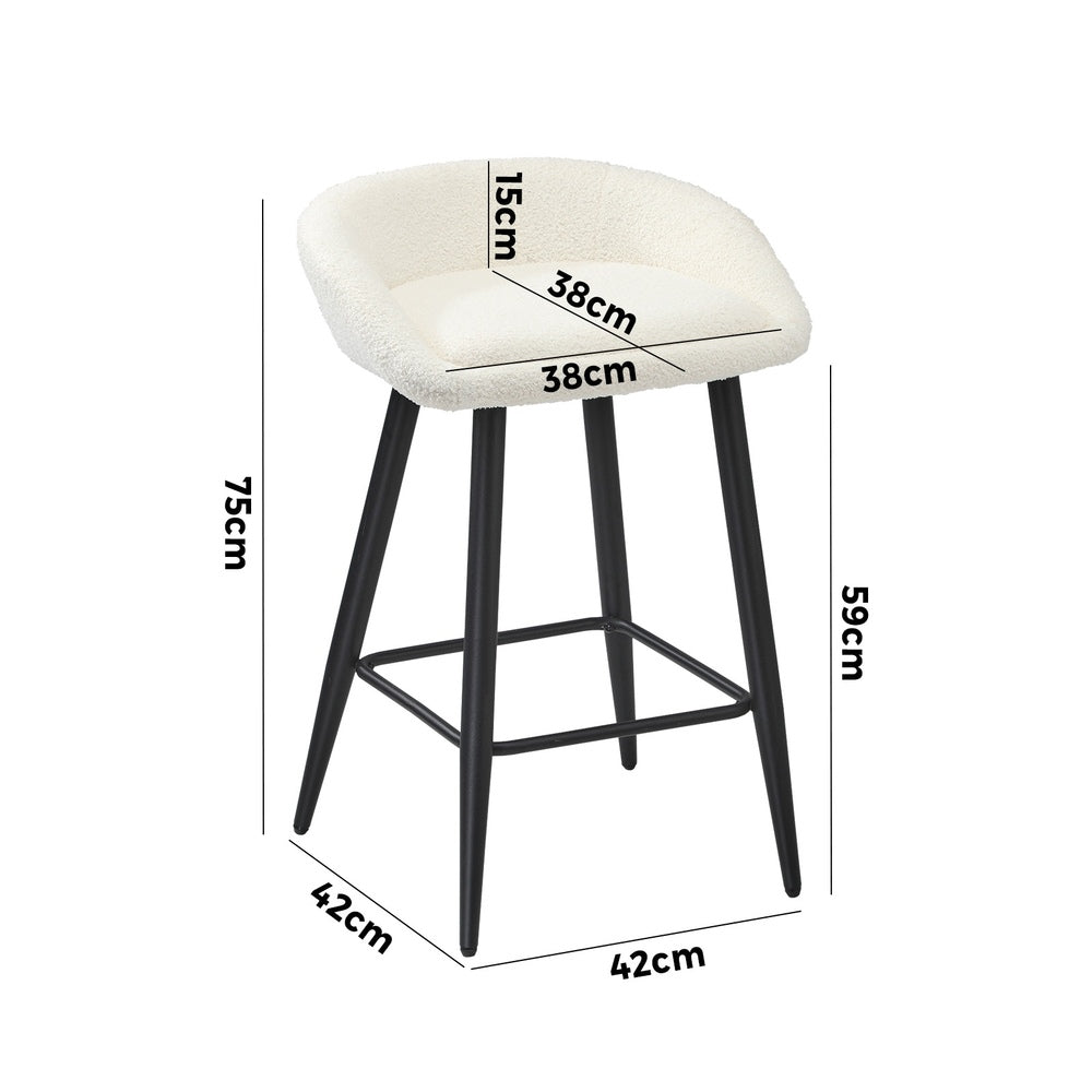 Oikiture 2PCS Bar Stools Boucle Fabric White and Black-Bar Stool-PEROZ Accessories