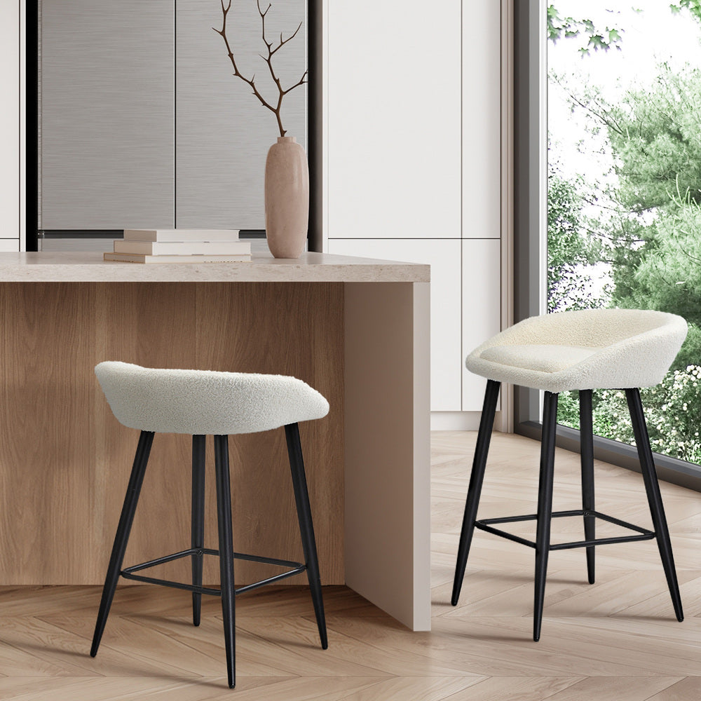 Oikiture 2PCS Bar Stools Boucle Fabric White and Black-Bar Stool-PEROZ Accessories